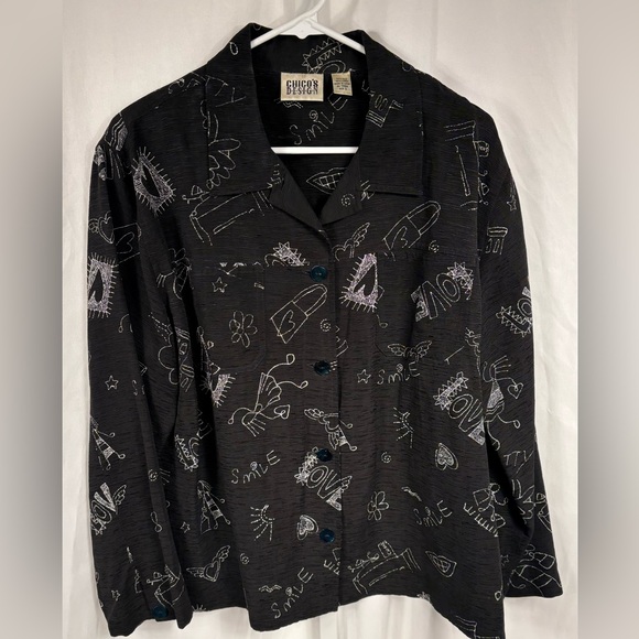Chico's Black and White Graphic Jacket, 3/16/XL - Picture 1 of 6